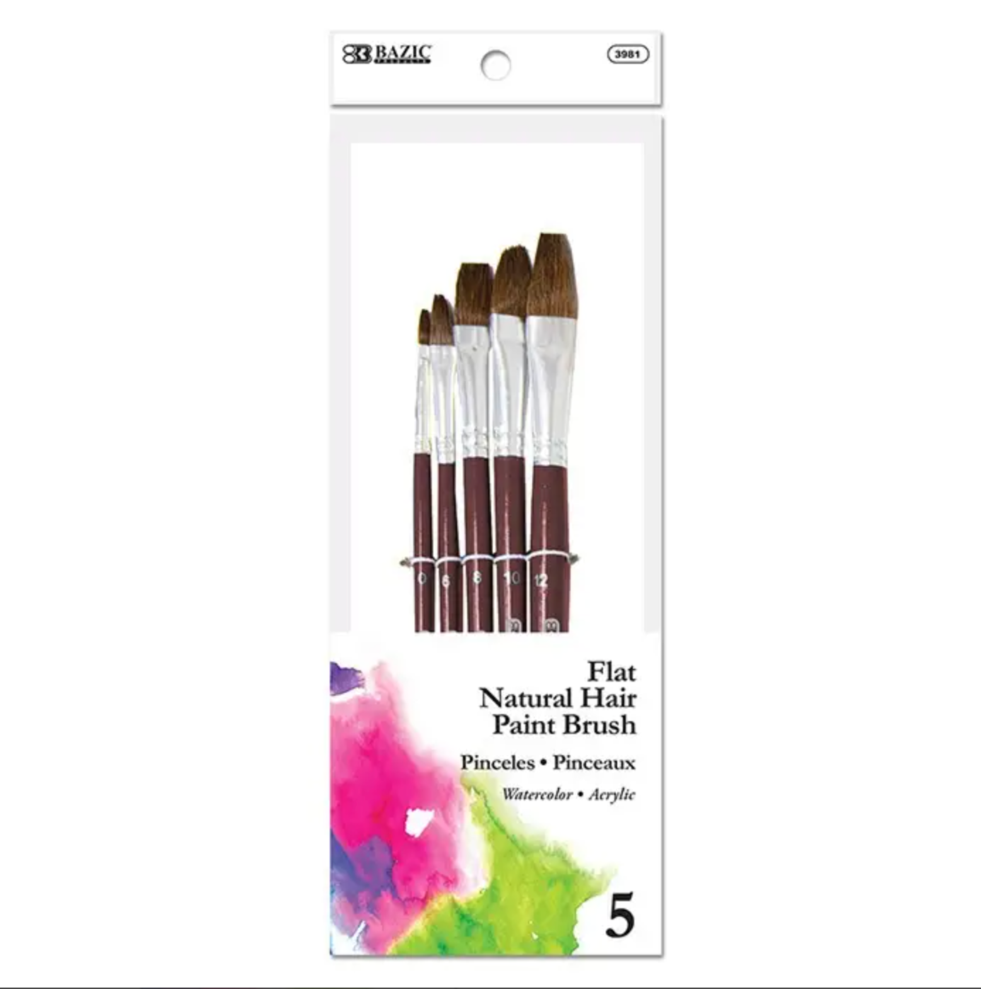 Flat Natural Hair Paint Brush- Pack of 5